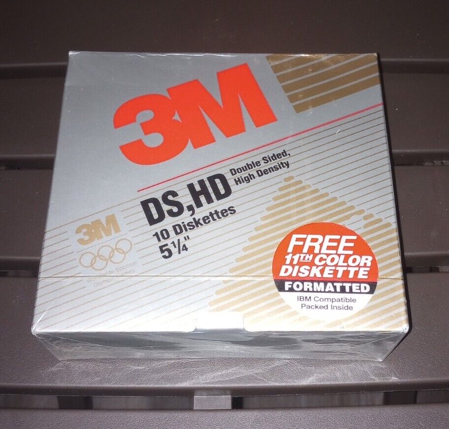 New & Sealed 1989 3M High Density 5.25” DS HD 10 Diskettes VTG