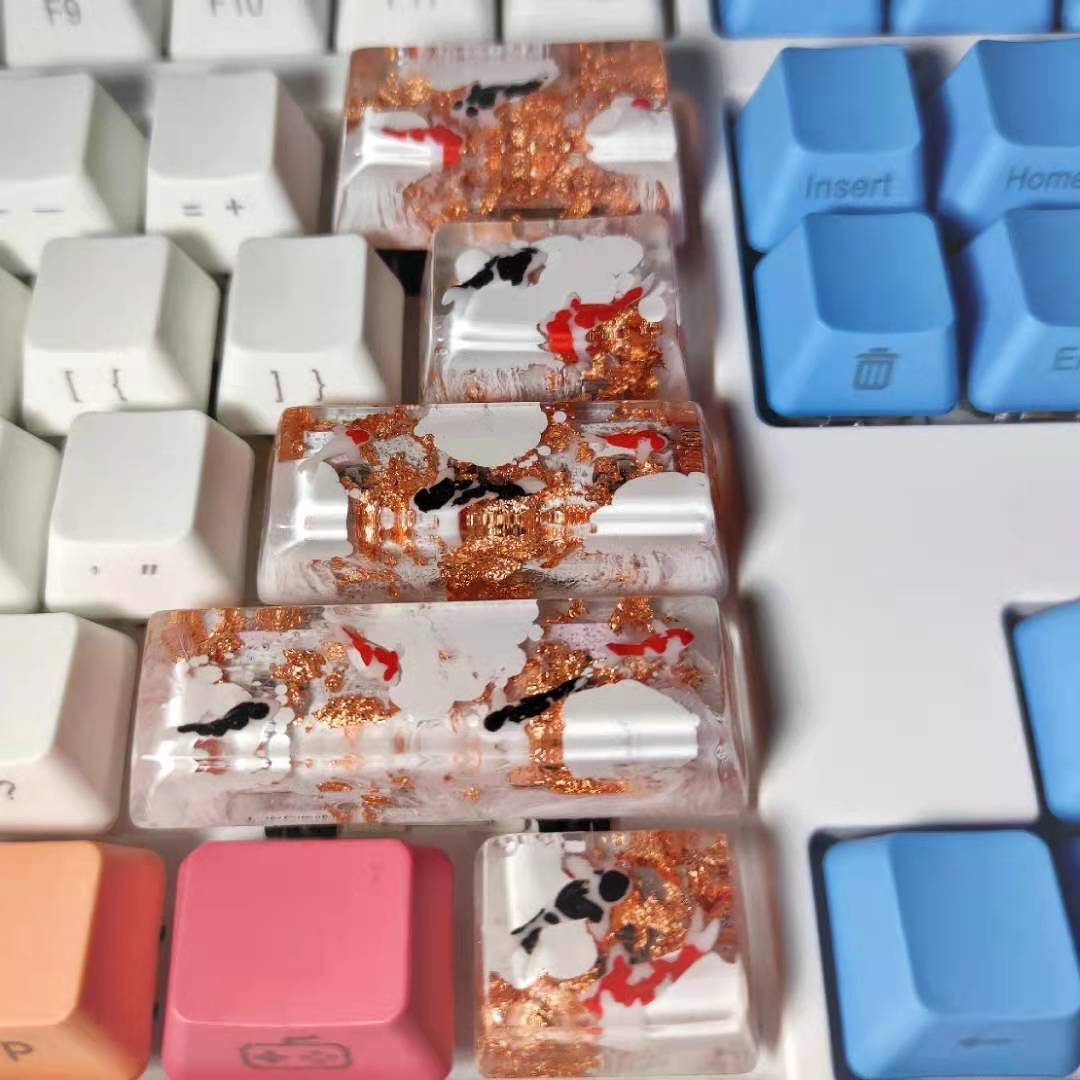 Custom Made Handmade Resin Koi Fish Lotus Keycap MK Mechanical 5pcs/Set Orange
