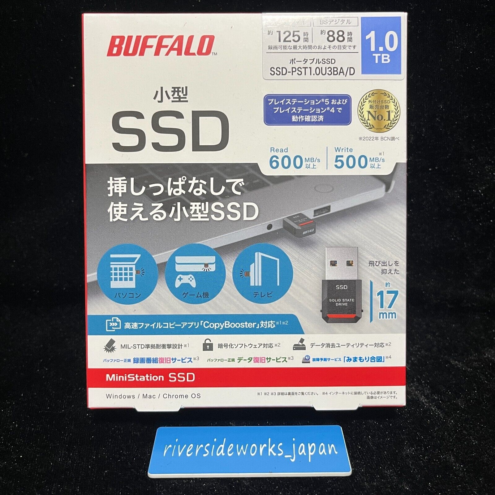 BUFFALO Ultra Compact Portable SSD 1TB USB3.2 Gen2 SSD-PST1.0U3-BA New