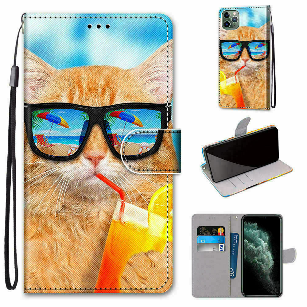 Cat Dog Flower Wolf Flip Card Wallet Case Cover For 11 12 13 14 Pro Max XR XS