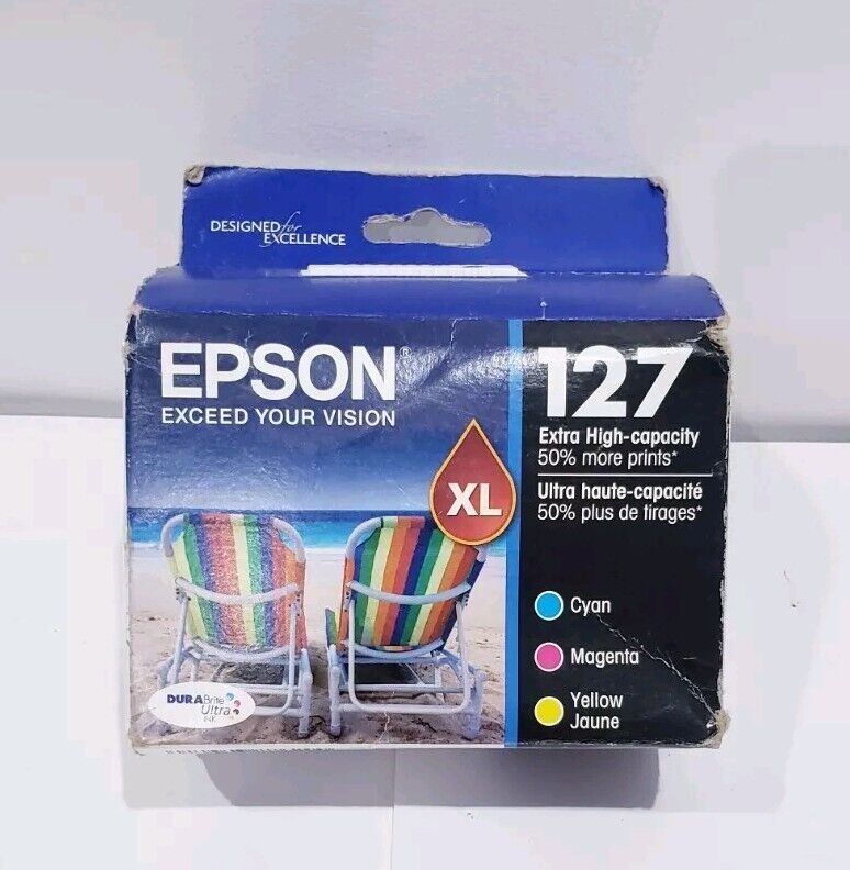 Epson 127XL Cyan Magenta Yellow 3-Pack Ink Cartridges T127520 Exp 2019