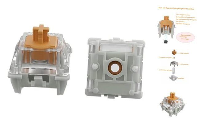 GATERON Dual-Rail Magnetic Orange Keyboard Switches,KS-20U/Linear/Factory 72Pcs