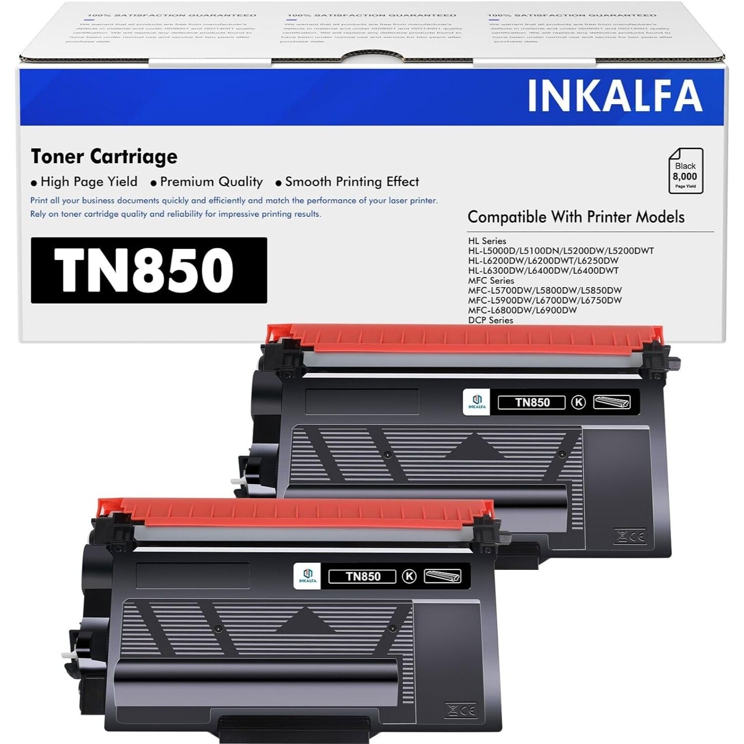 TN850 High Yield Toner Cartridge TN-820/TN-850 TN 850 2 Pack Black Replacement