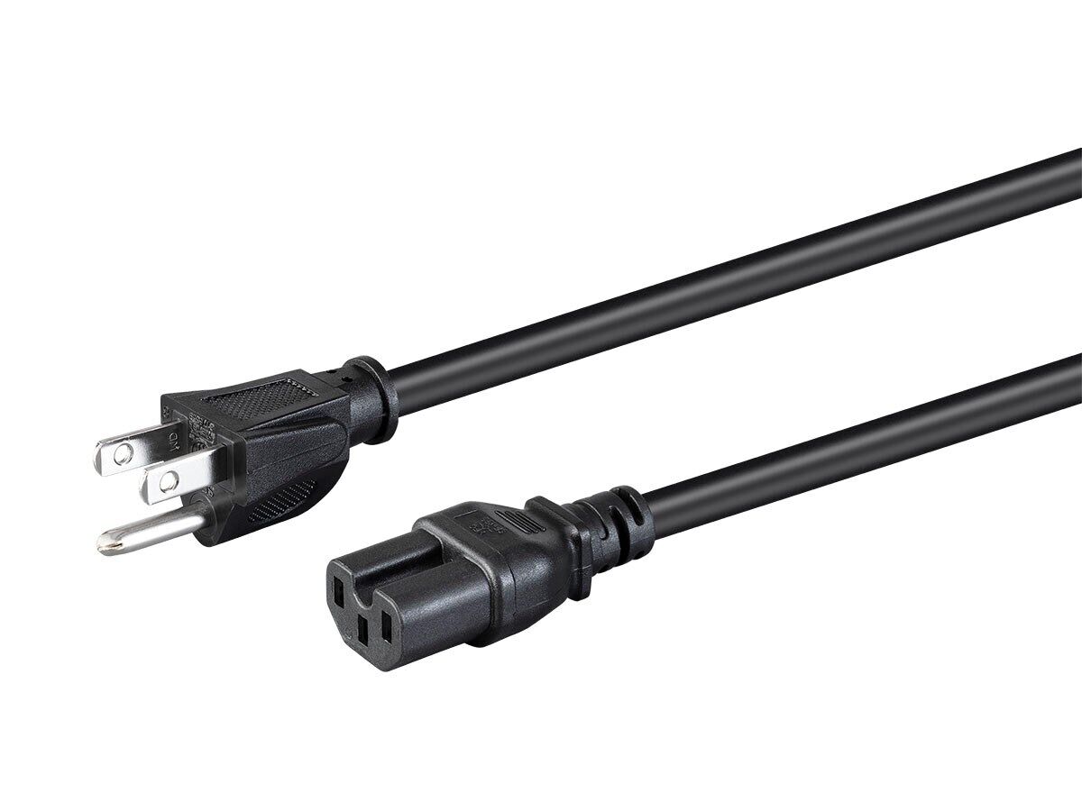Heavy Duty Power Cord - 8 Feet - Black | NEMA 5-15P to IEC 60320 C15, 14AWG, 15A
