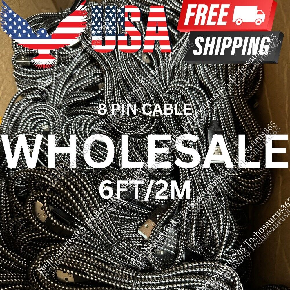 Fast Charger USB Cable Heavy Duty 6FT For iPhone 14 13 8 Charging Cord WHOLESALE