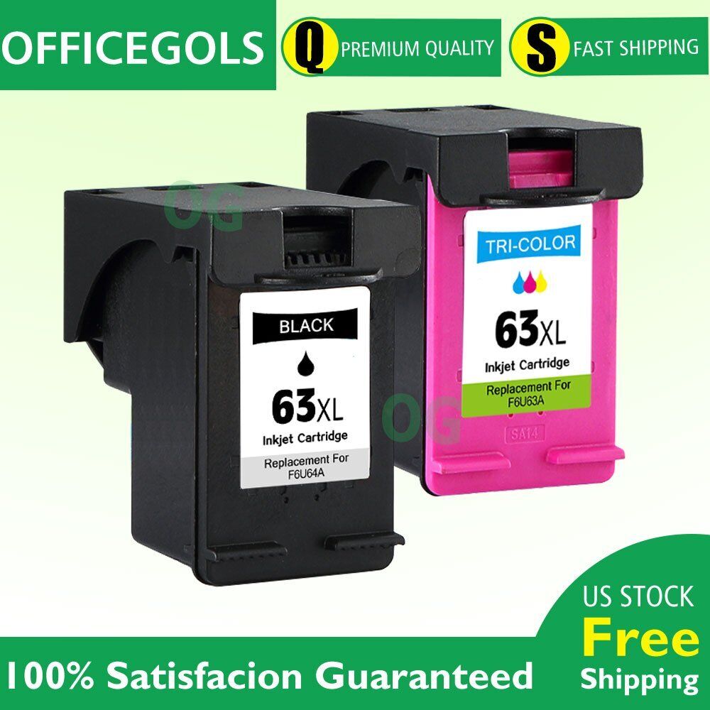 2 Combo Ink Cartridges for HP 63XL OfficeJet 3830 4650 5200 5220 5252 5255 5258