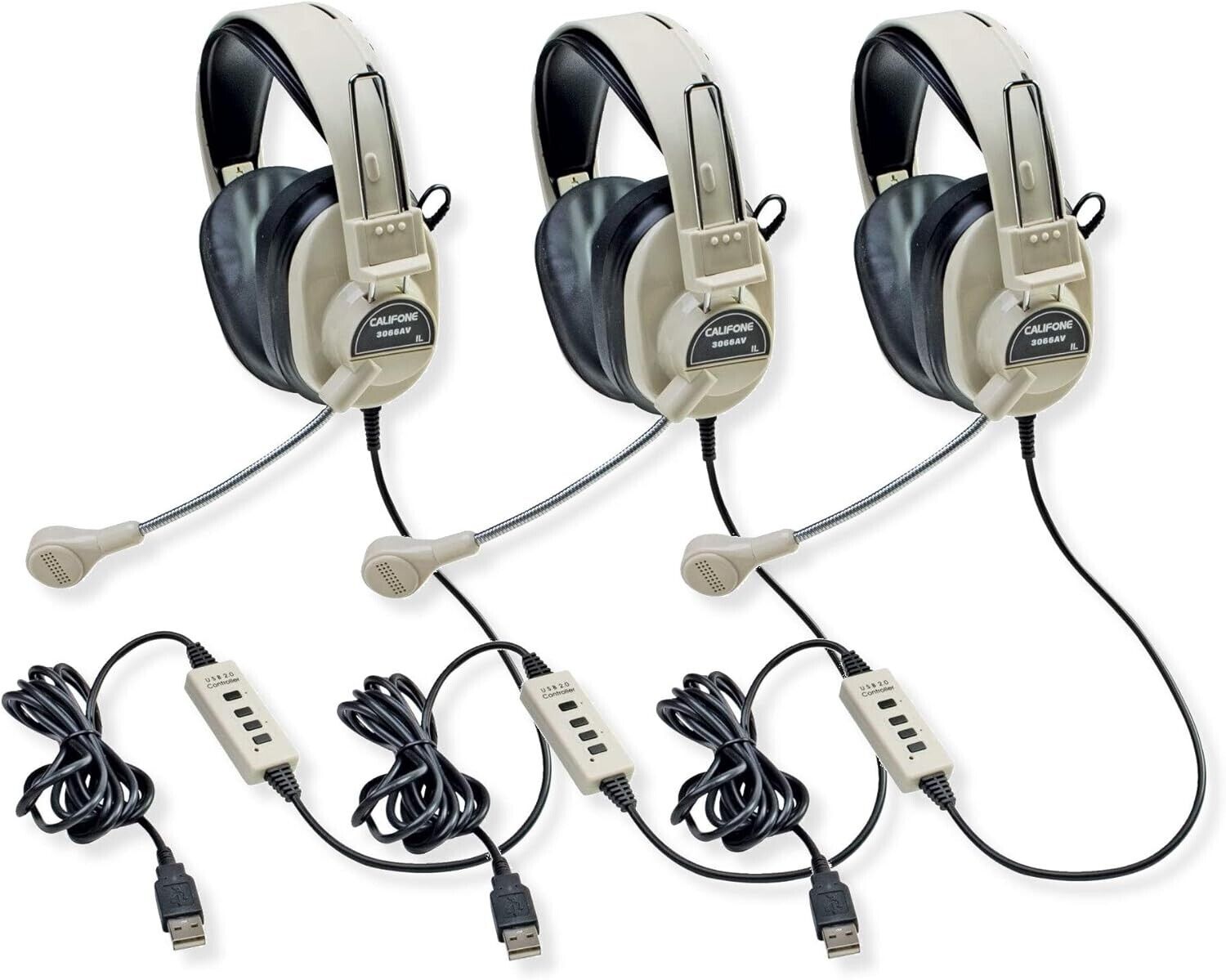 Califone 3066-USB Deluxe Multimedia Stereo Headset with USB Plug (Pack of 3)