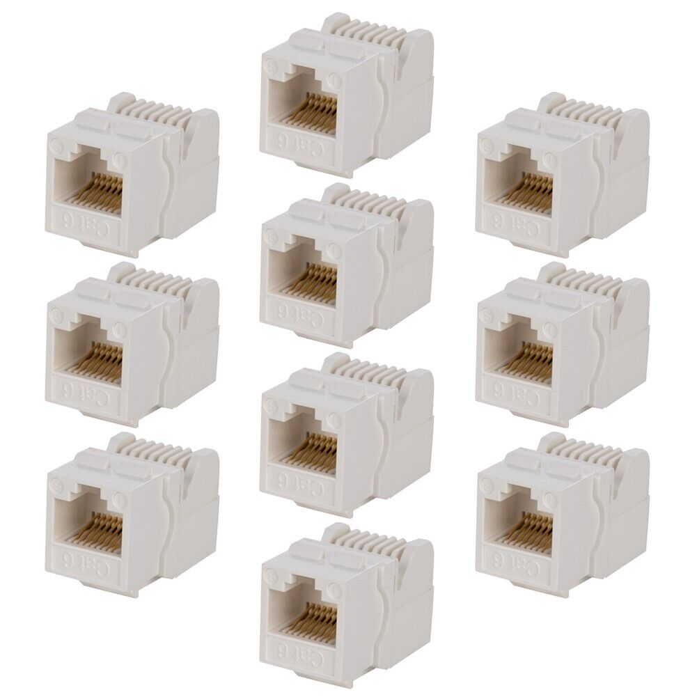10pcs White Cat6 RJ45 Tool Less Keystone Jack for Solid Ethernet Network Cables