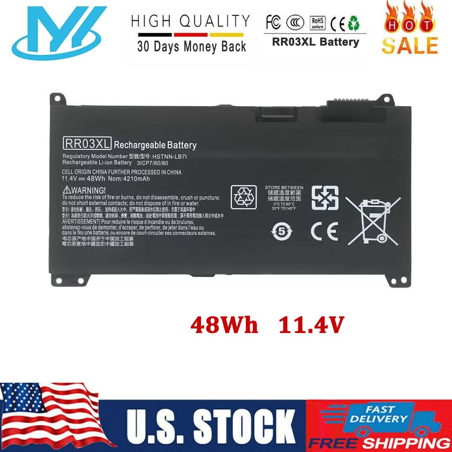 RR03XL Battery For HP ProBook 430 440 450 470 G4 G5 Series HSTNN-PB6W HSTNN-LB7I
