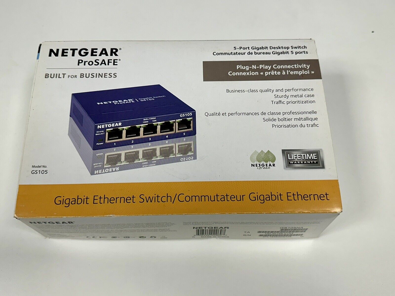 Netgear GS105 V5 Prosafe 5 Port Gigabit Switch WITH POWER ADAPTER