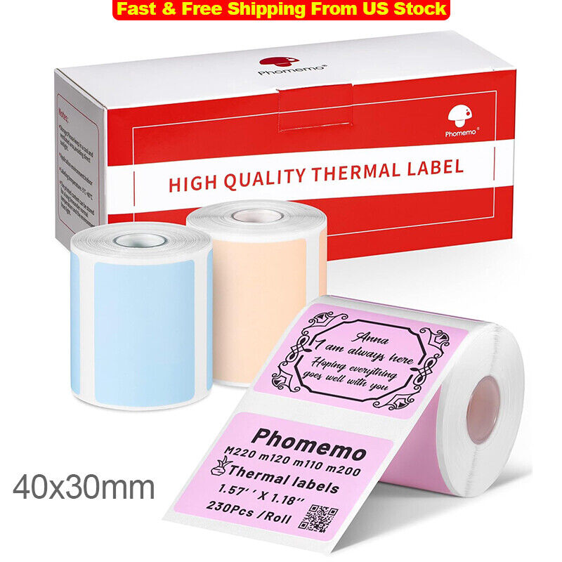 40x30mm 3 Rolls Self-Adhesive Thermal LabelSticker Paper for Phomemo M110/M200