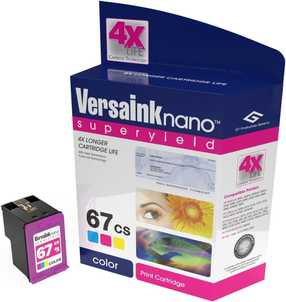 VersaInk-Nano 67 CS Tri-Color Ink Cartridge - Compatible with HP 67 Tri-Color
