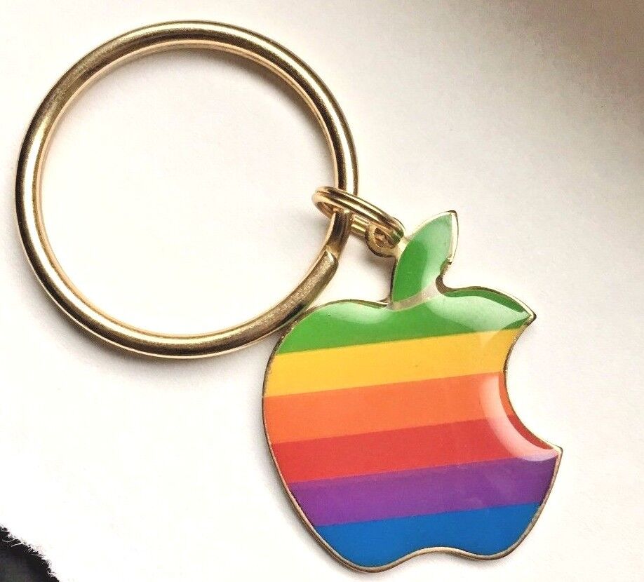 Vintage Apple Macintosh Rainbow Multi-Color Computer Logo Key Chain Steve jobs