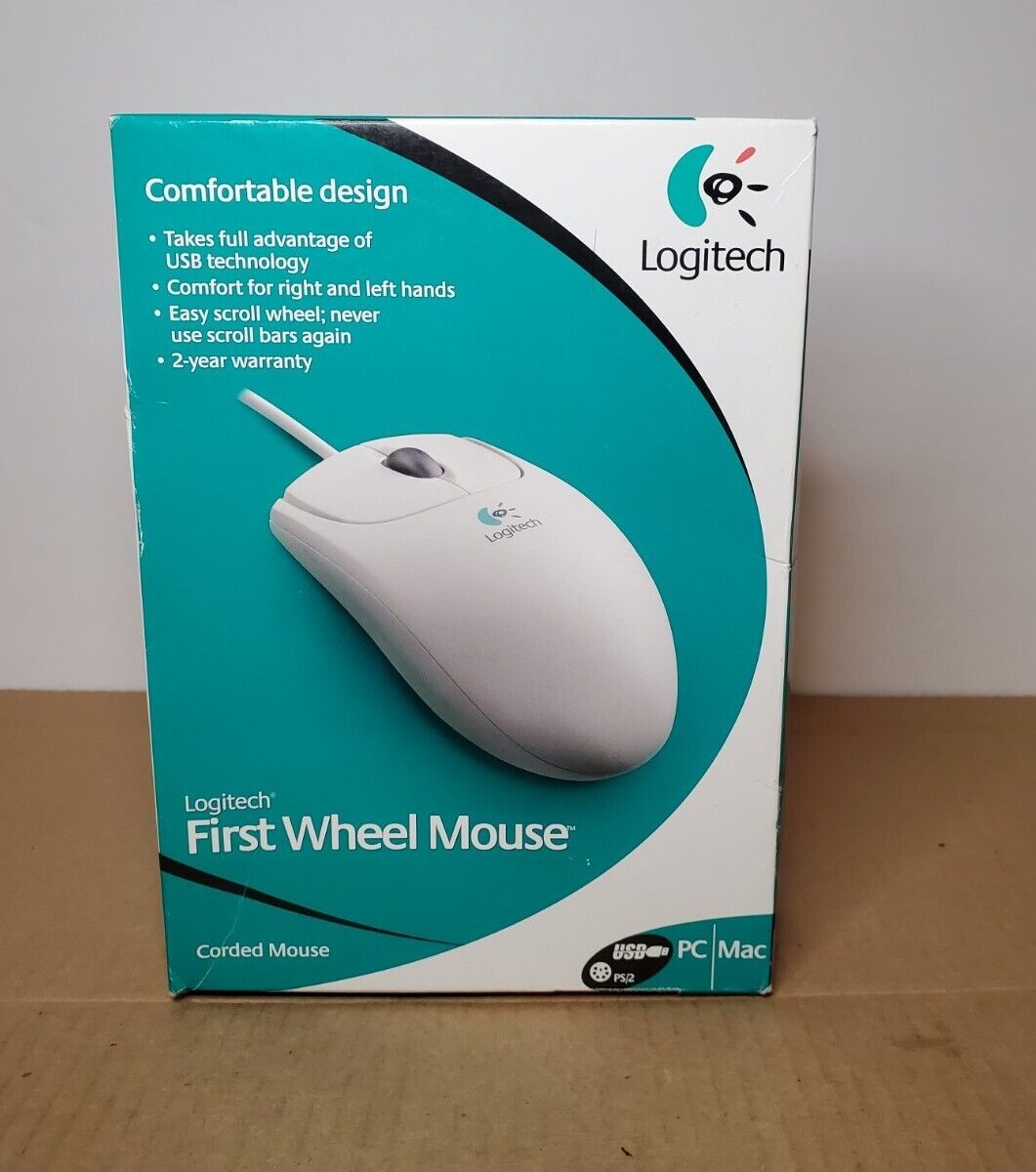 Logitech First Wheel White Corded USB Mouse For PC/MAC - NEW AND SEALED