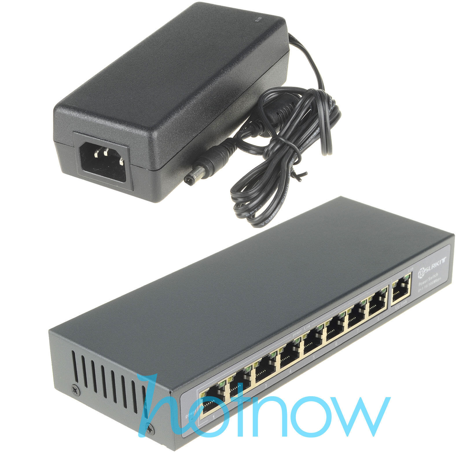 DSLRKIT 48V 120W 9 Ports 8 PoE Injector Power Over Ethernet Switch 4,5+/7,8-