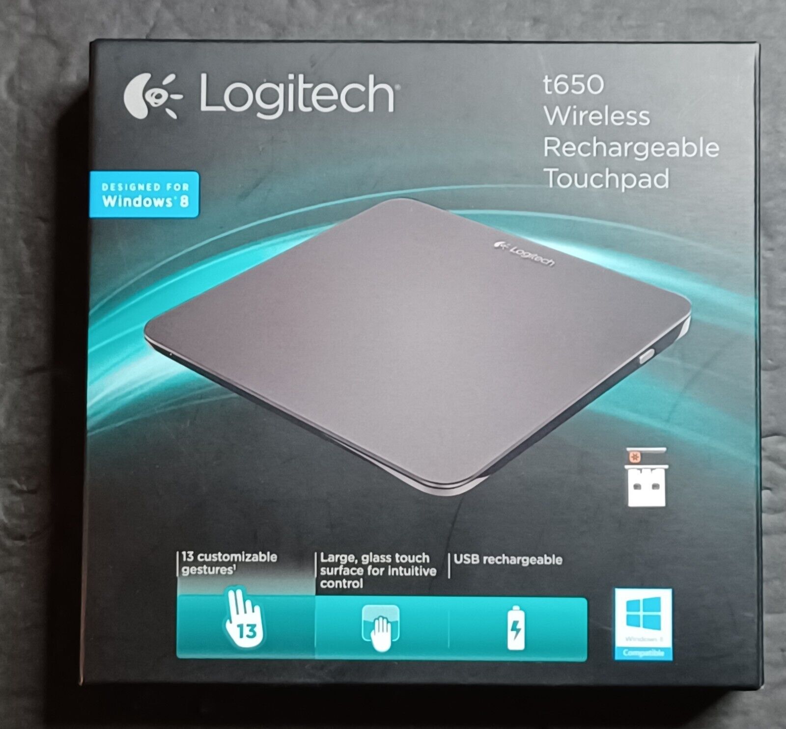 Logitech T650 Wireless Rechargeable Touchpad w/ Unifying Receiver Dongle & Cable