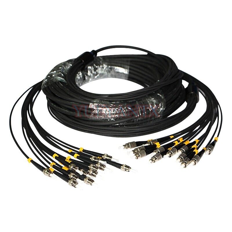 30M Outdoor FC-ST SM 12 Strand Armored Field TPU Optic Patch Cord Fiber Cable