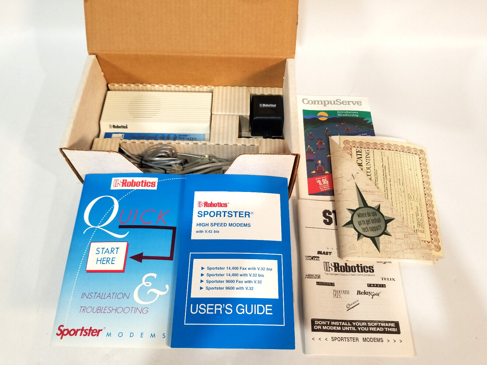 US Robotics 9600 Sportster External Modem -in box with all accessories, WORKING