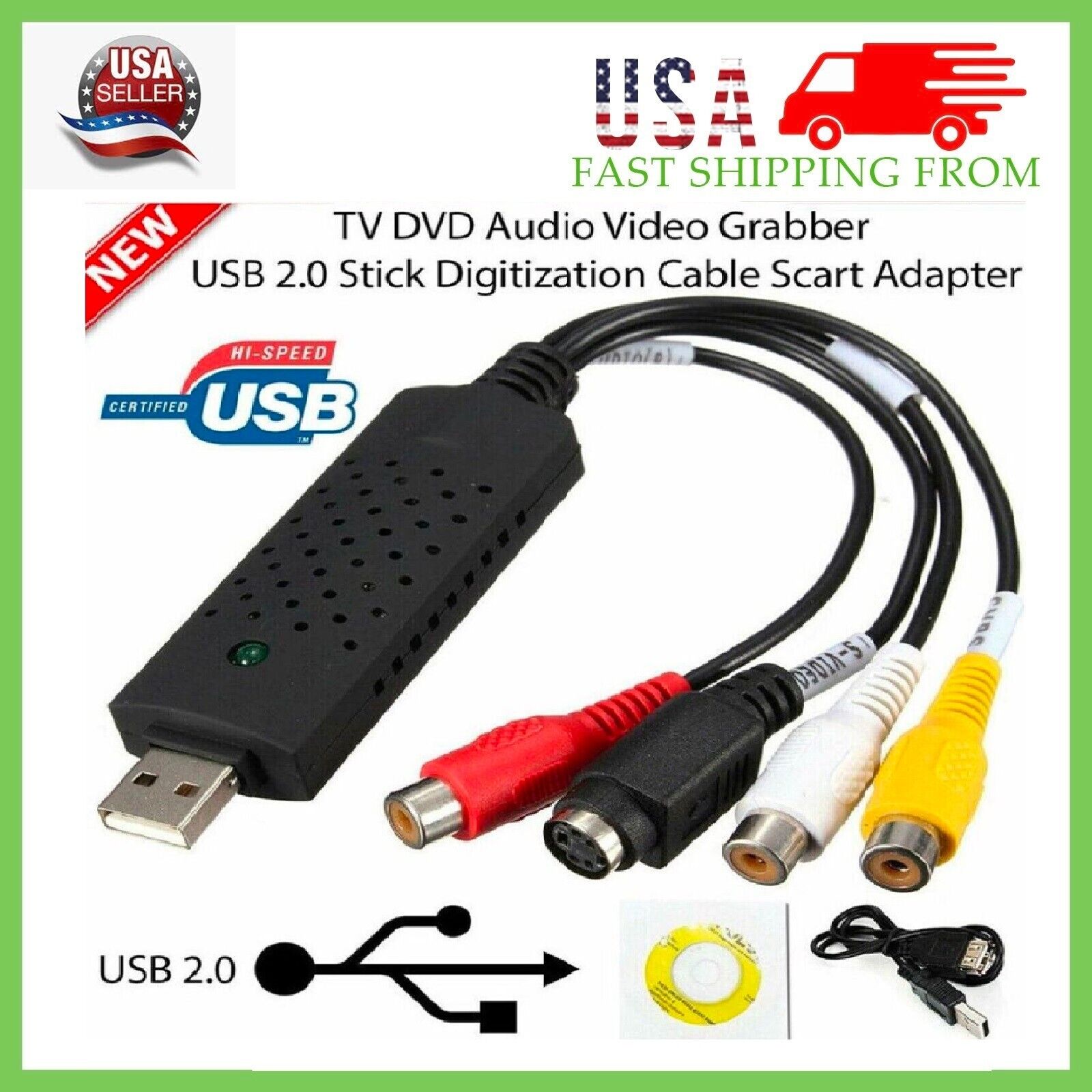 USB 2.0 Capture Card Convert VHS LP Tape to Digital DVD RCA S-Video Convertor