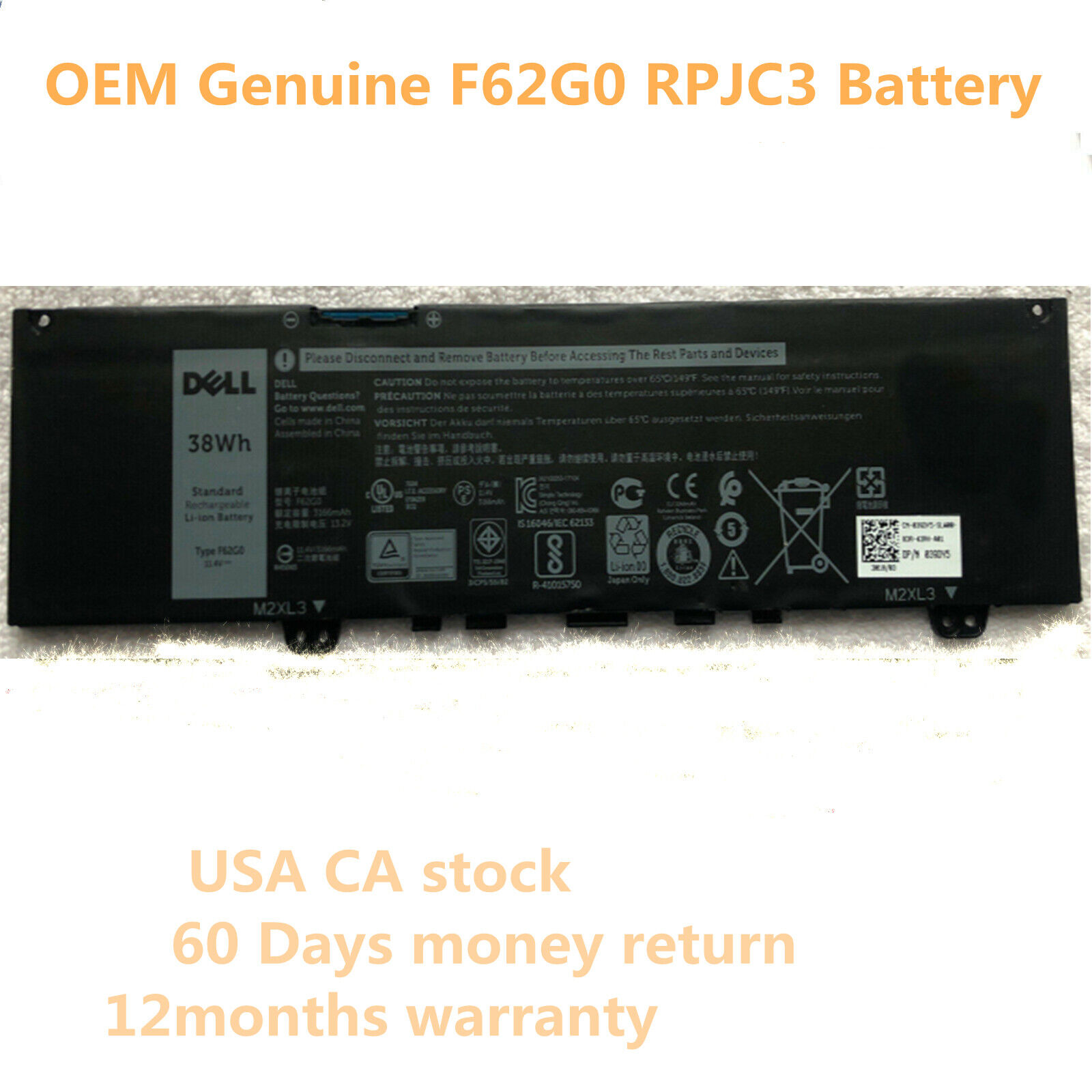 Genuine F62G0 Battery for Inspiron P83G P87G P91G P83G001 P83G002 P87G001 OEM