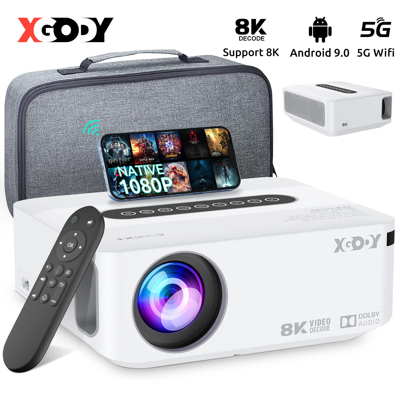 XGODY 12000 Lumens 4K 1080P HD Mini WiFi LED Home Theater Movie Projector Cinema