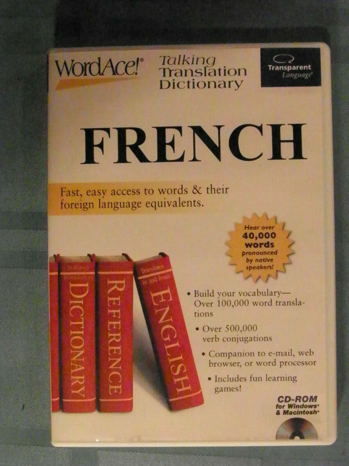 Word ace  Talking translation dictionary French  cd rom for windows and mac
