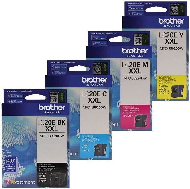 Set 4 Factory Sealed Brother Inkjet Cartridge LC20E BK M C Y  dated 2021