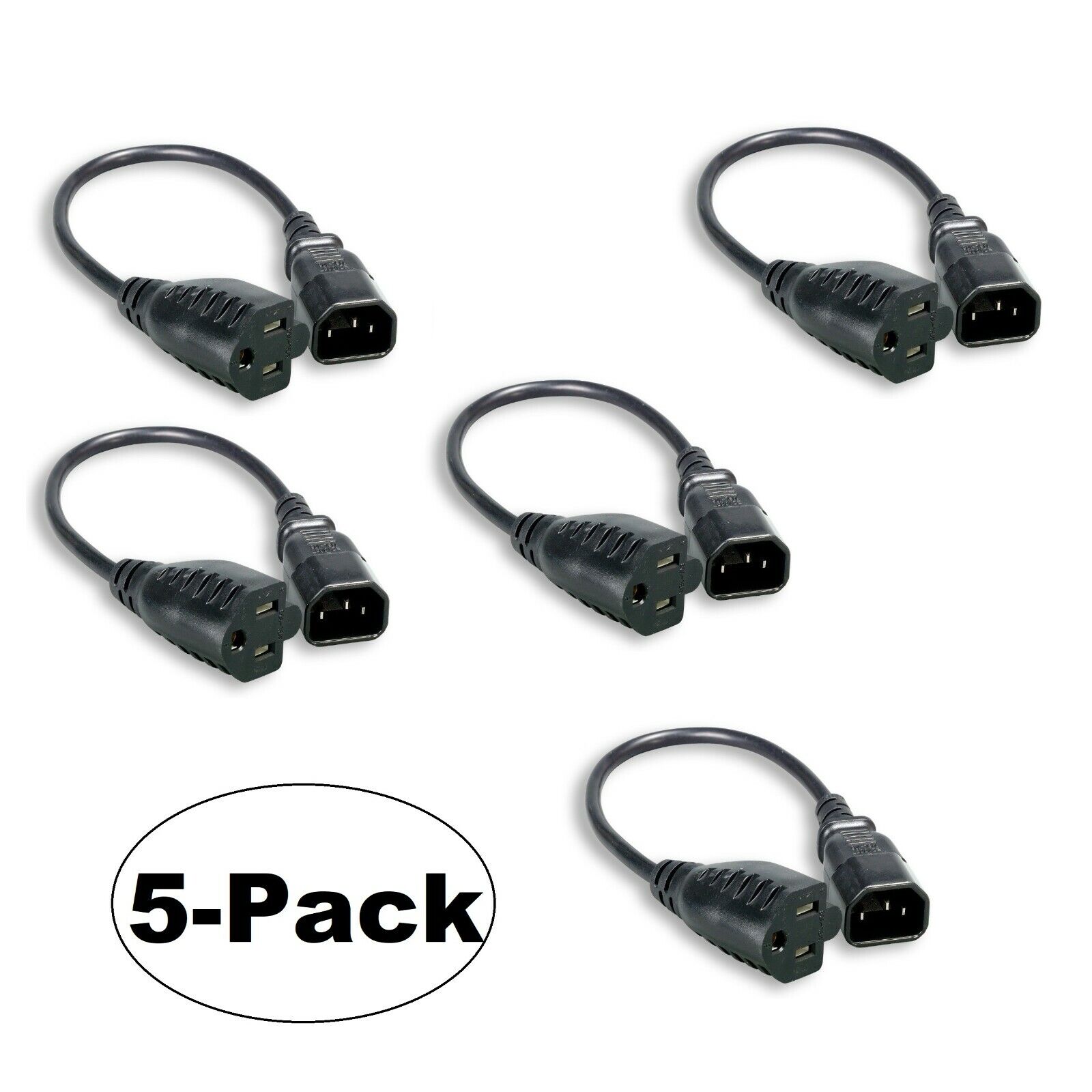 5x 1FT IEC320 C14 to NEMA 5-15R 125V AC 10A 10 Amp Monitor PC Power Cord Cable
