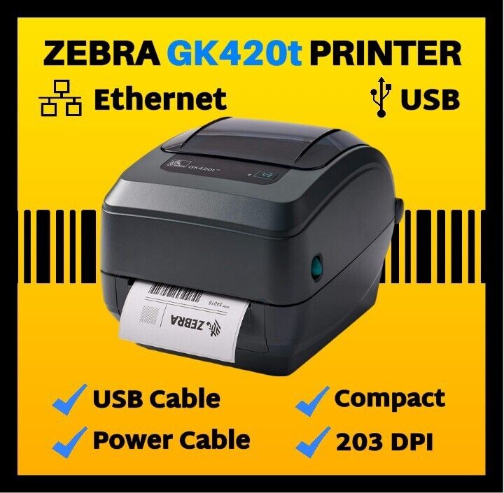 Zebra GK420t Desktop Label Printer with USB Cable and Power Cable, 203 DPI🔥⭐🔥