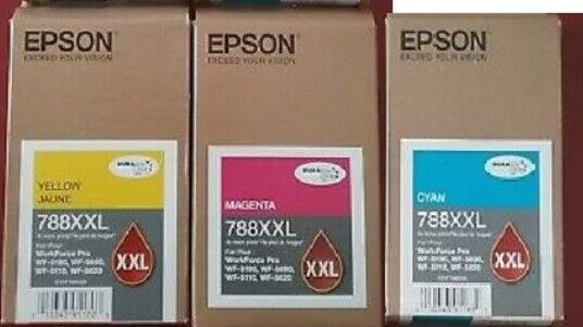 GENUINE SET 3 SEALED BAG EPSON 788XL Hi Yld CMY Inkjet Cartridges NO OUTER BOX
