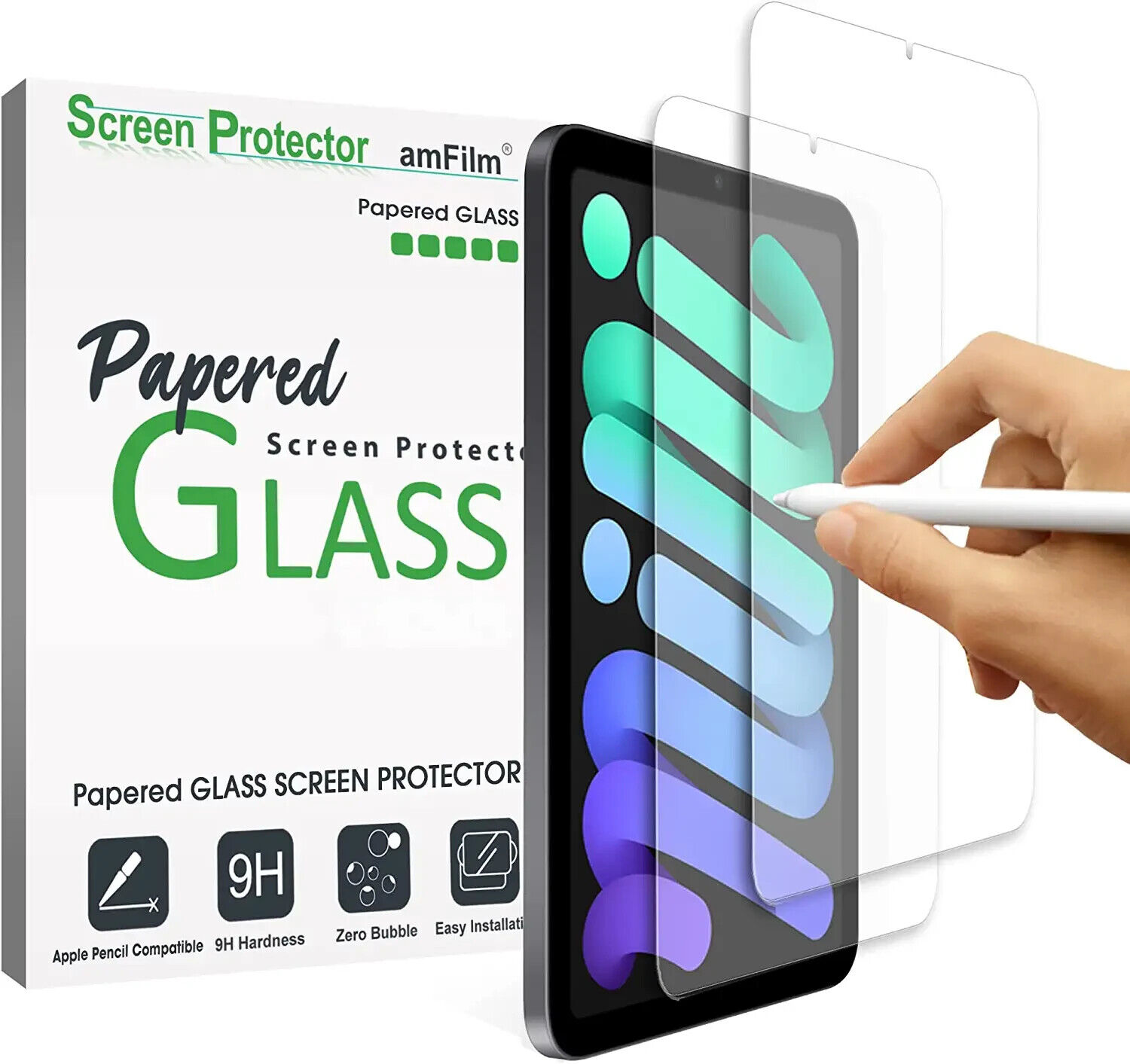 (2 pack) amFilm iPad Mini 6 (2021) PAPERed Tempered Glass Screen Protector