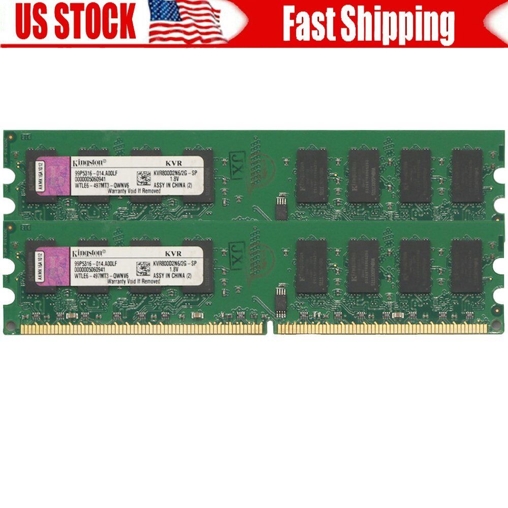 2 x 2GB PC2-6400U Desktop PC Memory DDR2 800Mhz 240pin DIMM RAM For Kingston