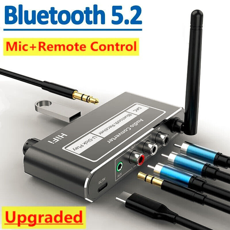 HIFI Bluetooth 5.2 Audio Receiver DAC Coaxial Digital To Analog Converter 3.5mm
