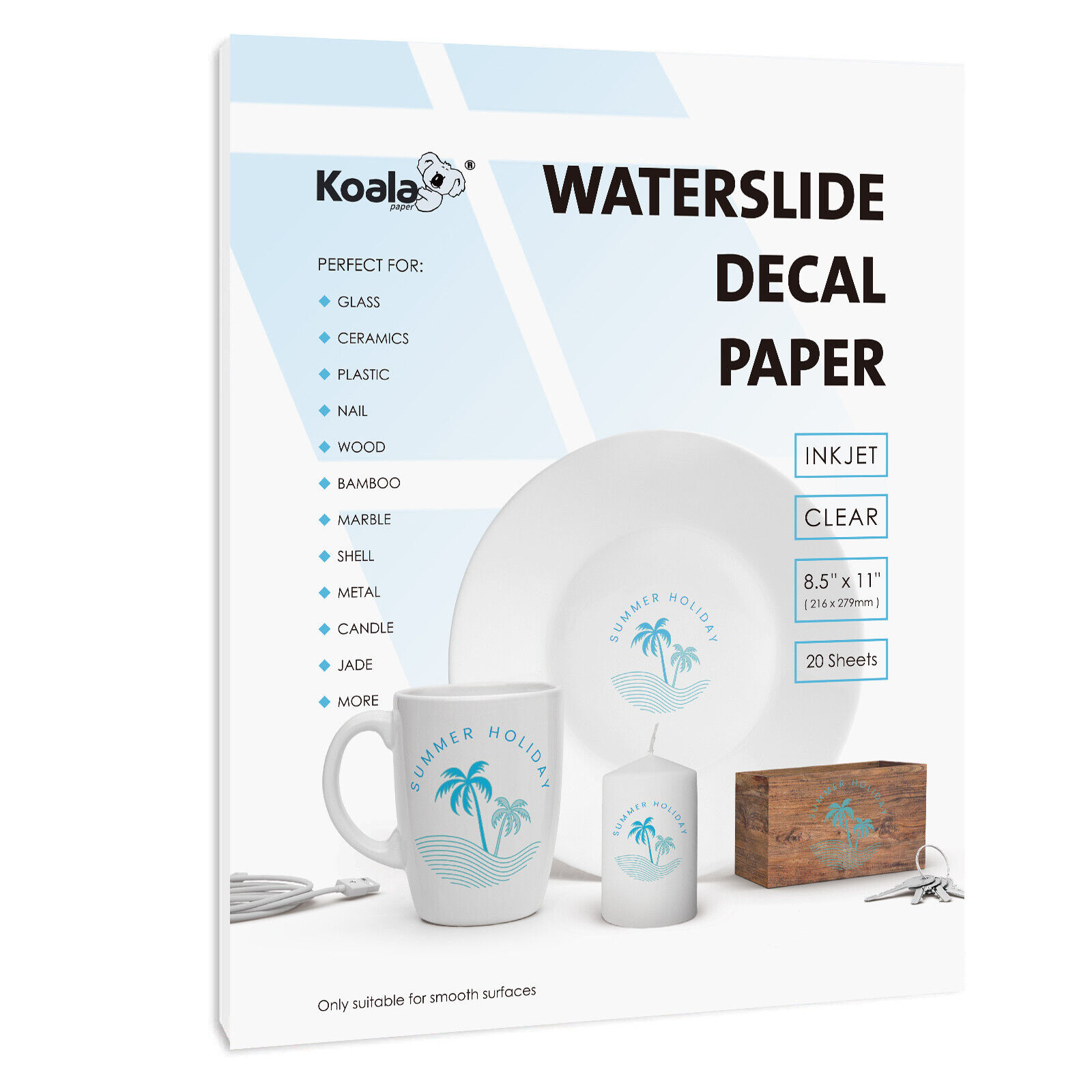 Koala Waterslide Decal Paper Inkjet CLEAR 20 Sheets 8.5x11 Water Slide Transfer