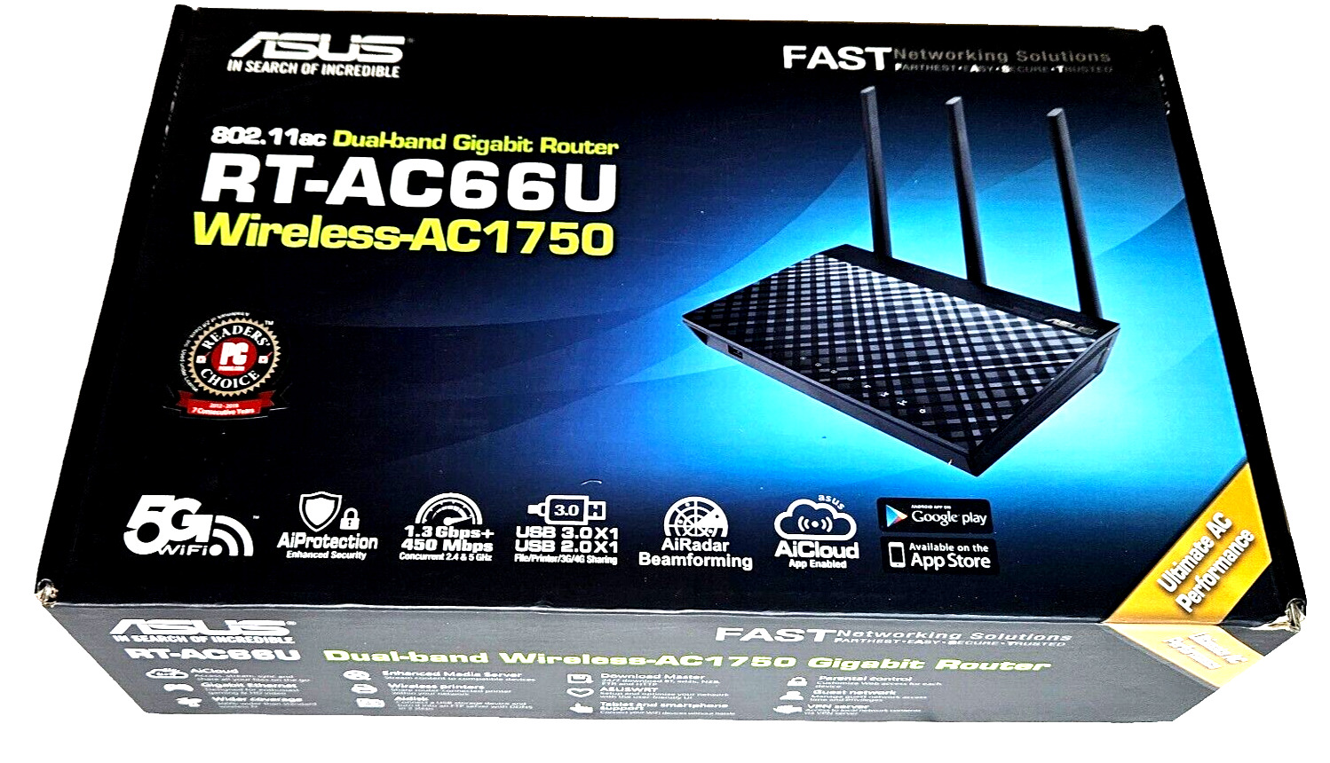 ASUS RT-AC66U B1 Black Dual Band AC1750 Gigabit Wireless Wi-Fi Router With Box