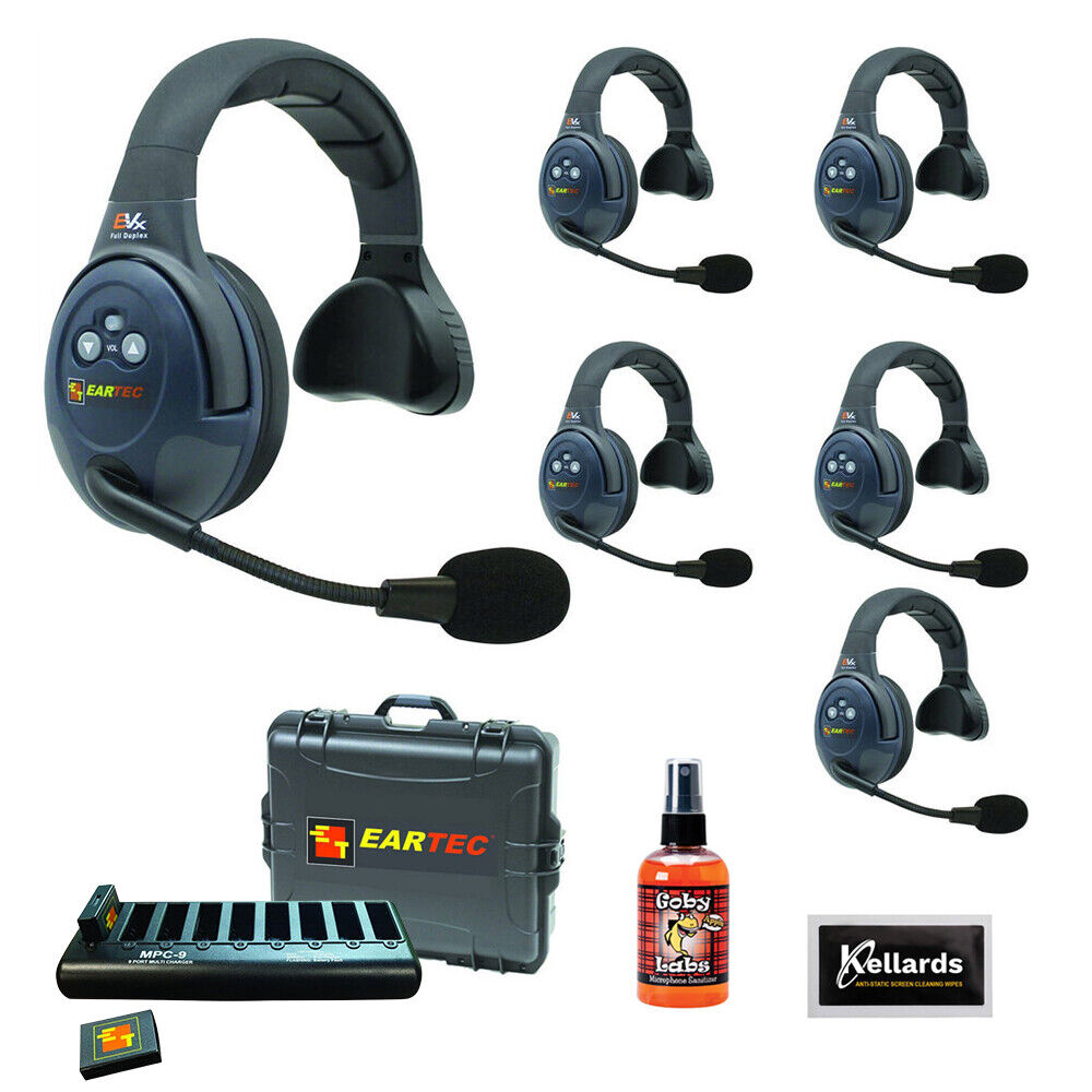 Eartec EVADE EVX6S System with 6 Single-Ear Headsets w/ Spray & Wipes