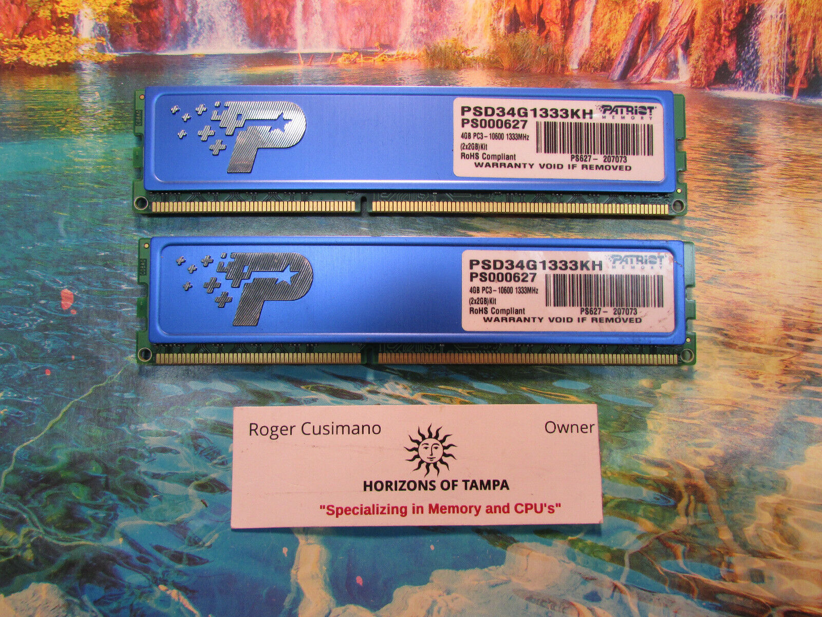 PAIR of Patriot 4GB (2x2GB) DDR3 1333MHz Desktop RAM Memory PSD34G1333KH PC3