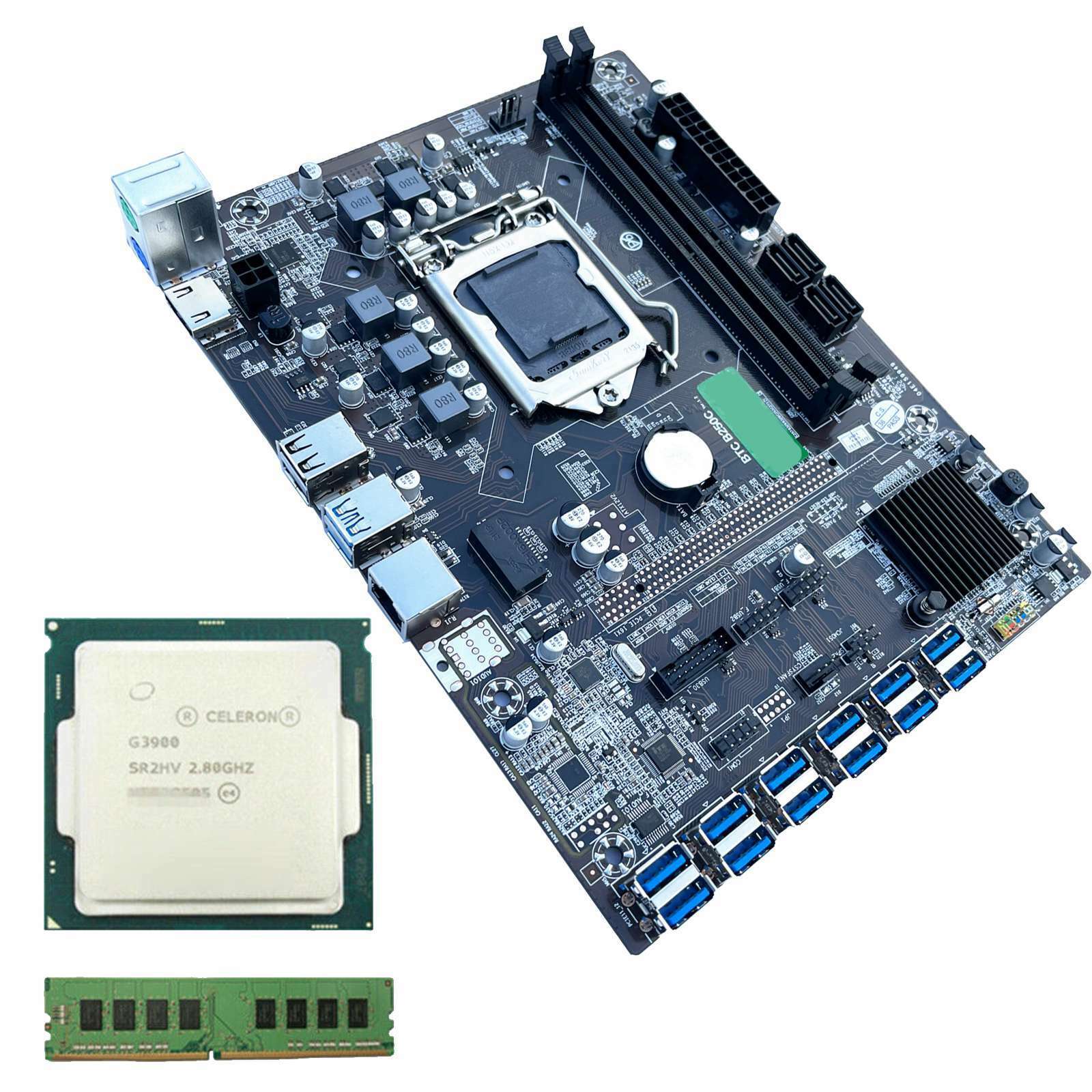 B250C BTC 12x USB3.0 to PCI-E 16X Pro LGA1151 DDR4 Mining Motherboard Kit w/CPU 