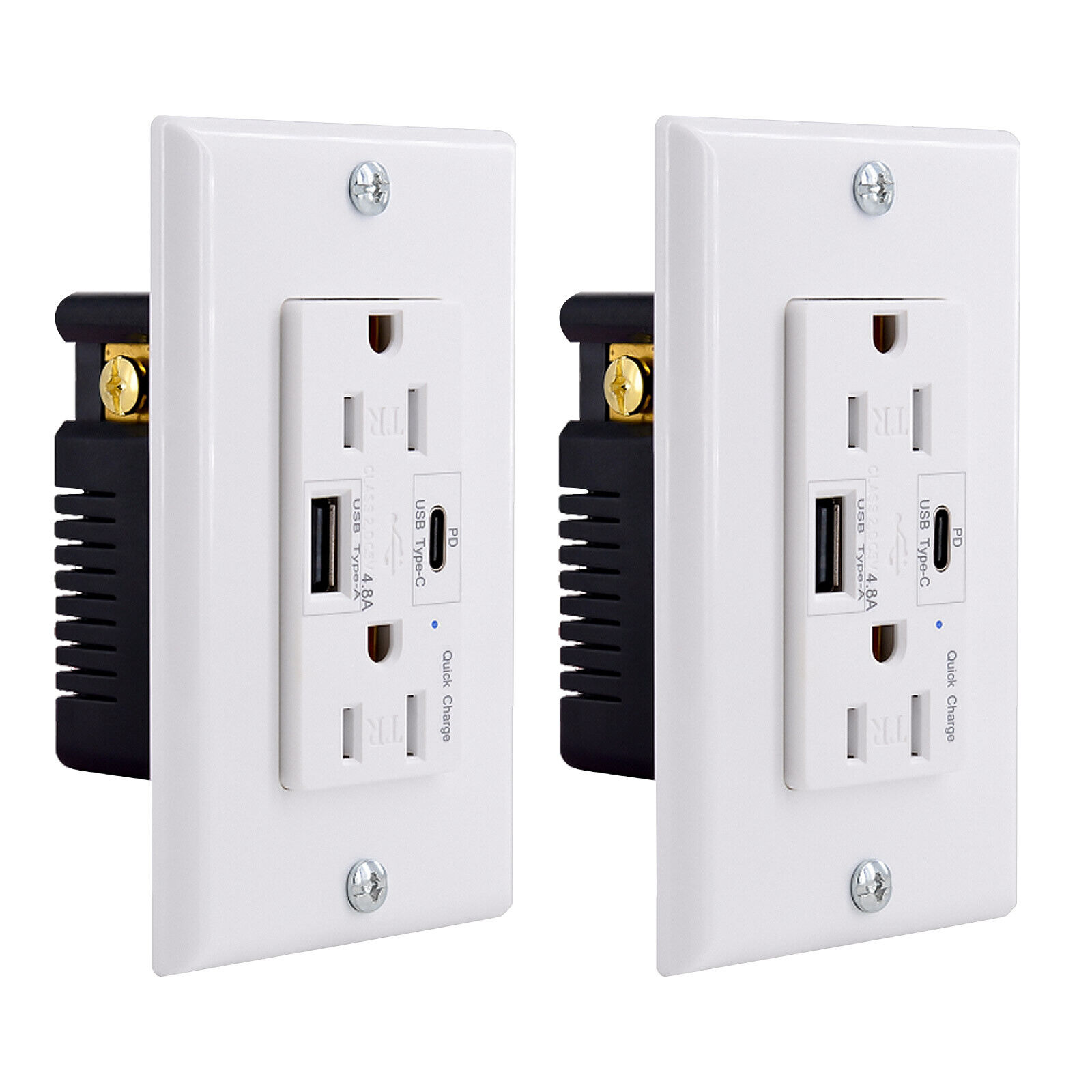 Quick Charge 4.8A USB Type C Wall Outlets 24W QC 3.0 15Amp TR Receptacles UL ×2