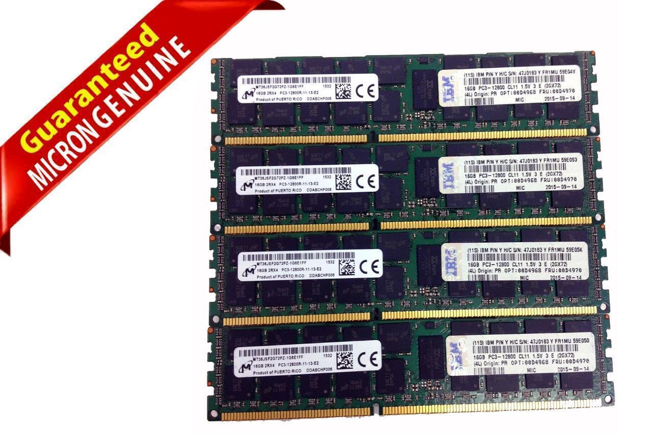 Lot of 4 Micron MT36JSF2G72PZ-1G6E1FF 4x16GB 2Rx4 PC3-12800R Server Memory