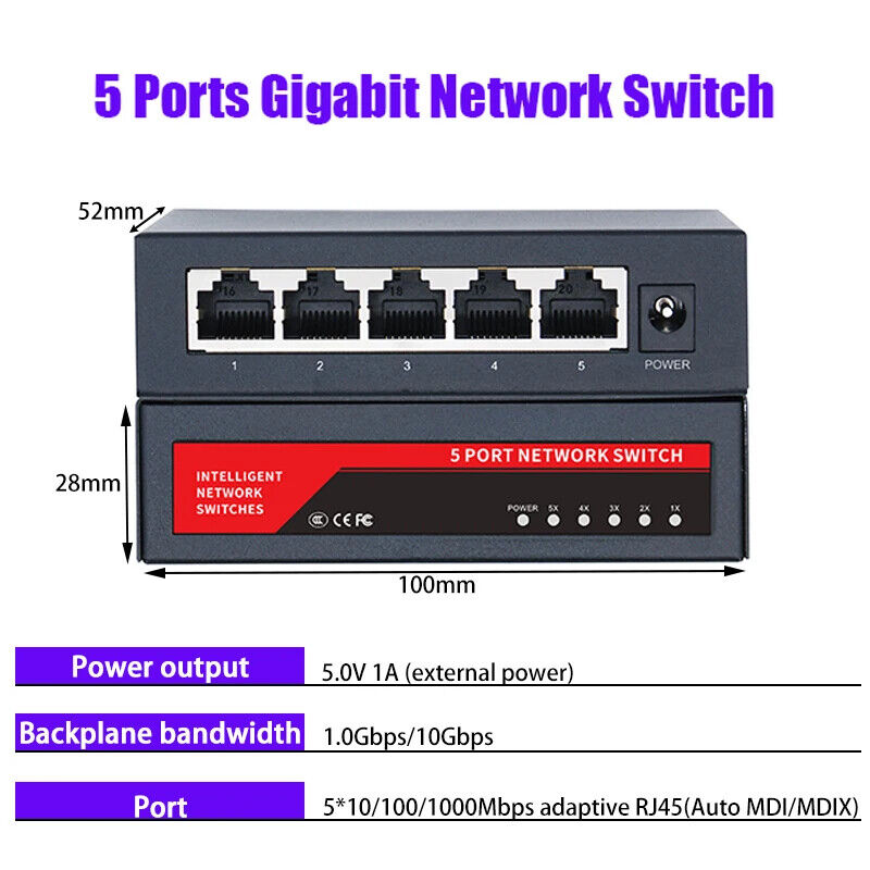 Network Switch 1000Mbps Ethernet Switch 10 Port RJ45 LAN Hub Desktop Fast Switch