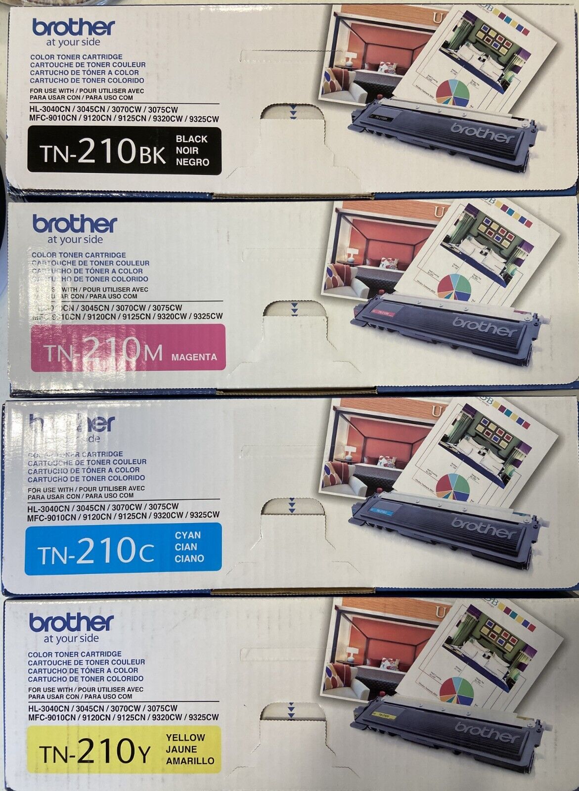 Set of brother Toners TN-210BK, TN-210M, TN-210C, TN-210Y in Clean Sealed Boxes.