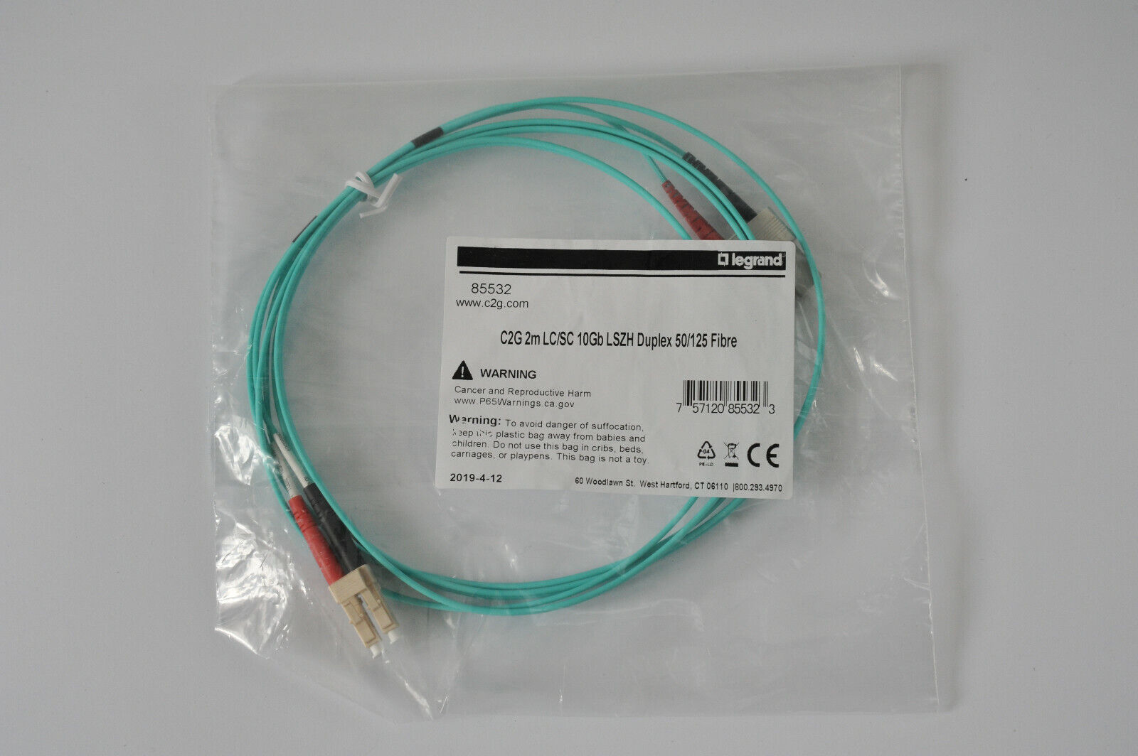 C2G 2m LC-SC 10Gb 50/125 OM3 Duplex Multimode PVC Fibre Optic Cable LSZH LEGRAND