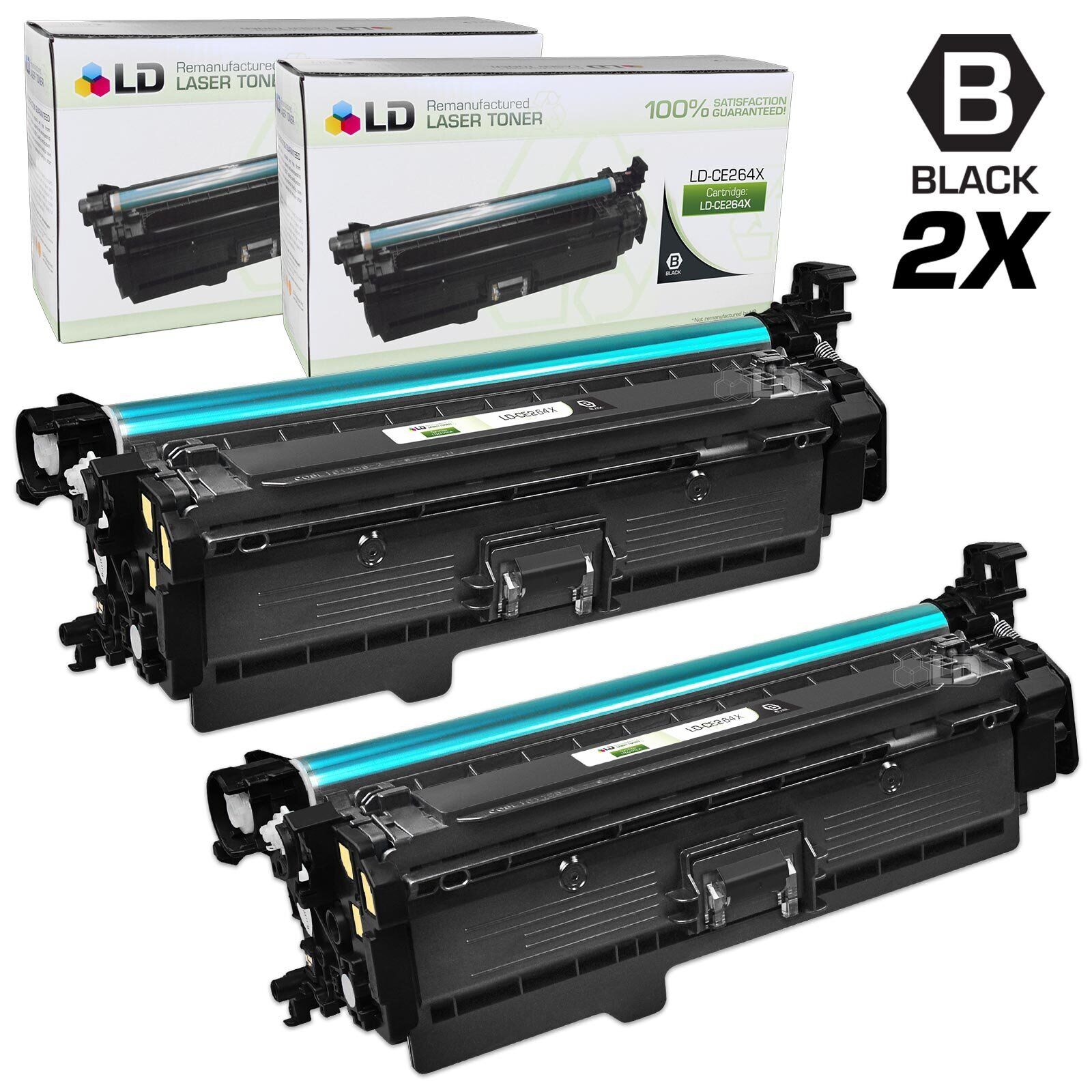 LD Reman Replacement Laser Toner for HP CE264X (HP 646X) HY Black 2 Pack