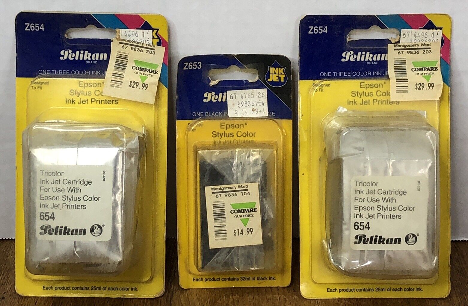 VTG Ink Lot 3 Packs Pelikan 2X Z654 Tricolor  & 1 Z653 Black Epson Stylus Color