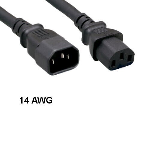 3 feet 14AWG US Standard AC Power Extension Cable IEC-60320 C13 to C14 15A/250V