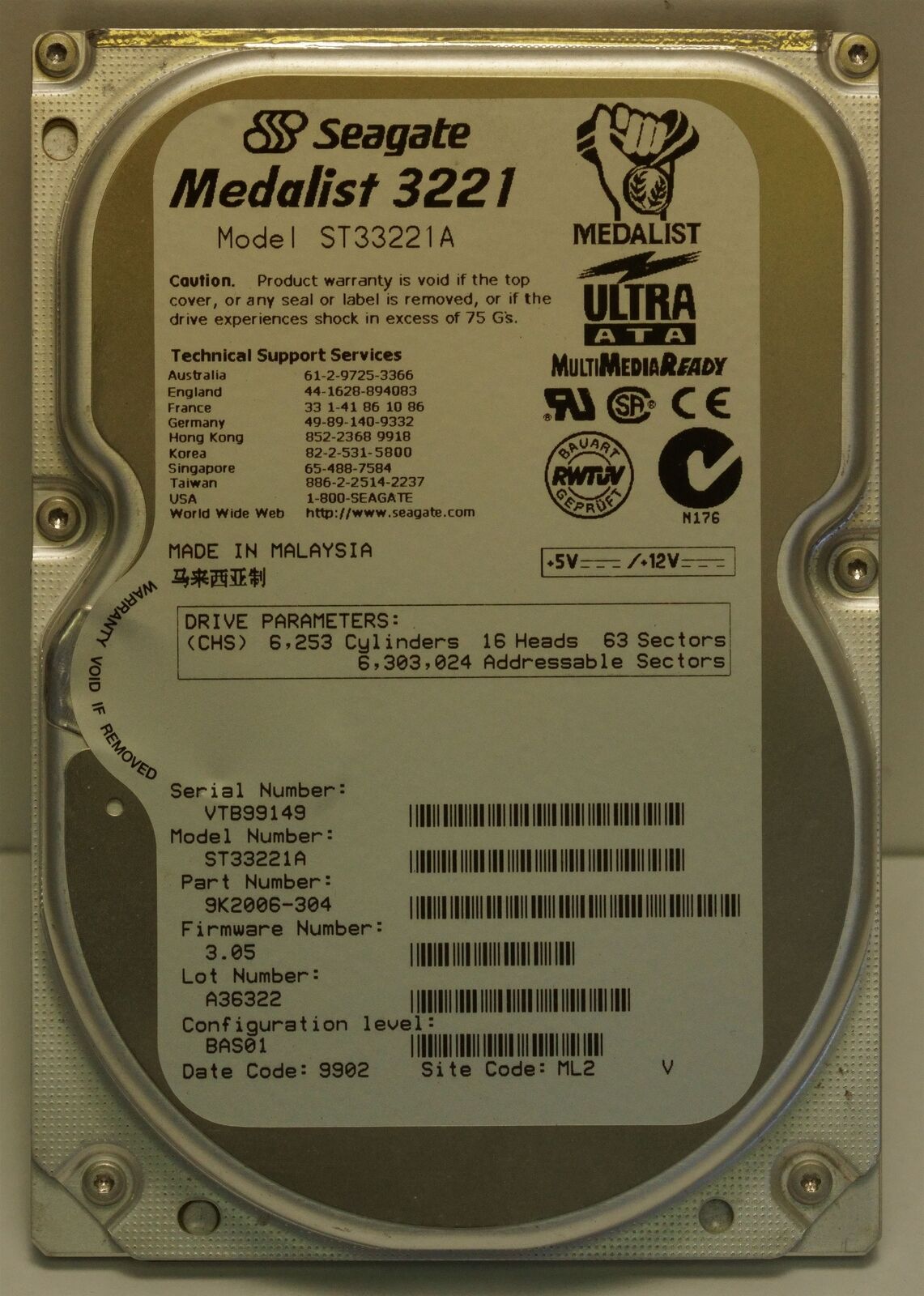 Seagate Medalist 3221 ST33221A Ultra ATA IDE ATAPI-4 HDD 3.2 GB , tested w/ pics