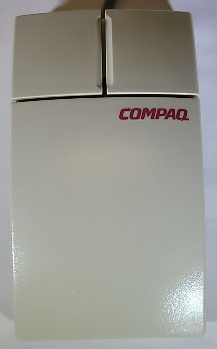 Rare Vintage Compaq M-S28 PS/2 White 2 Buttons Mechanical Ball Mouse PS2