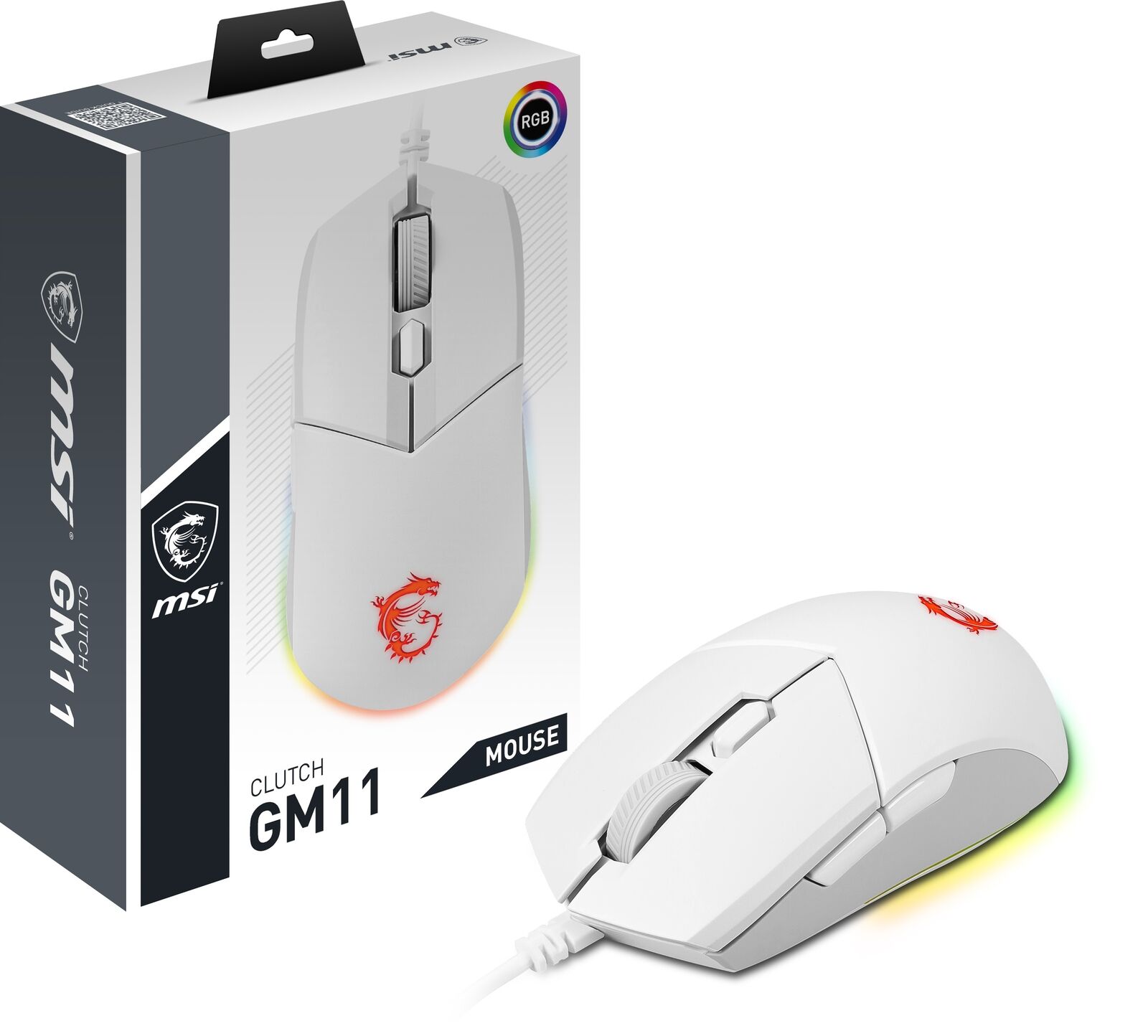MSI Clutch GM11 White Wired GAMING Mouse, RGB Mystic Light, Symmetrical Design