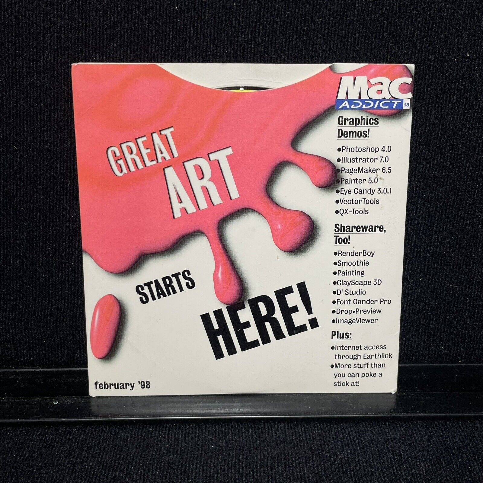 Mac Addict Magazine Great Art Demo CD Vtg Apple Collectible No 18 February 1998